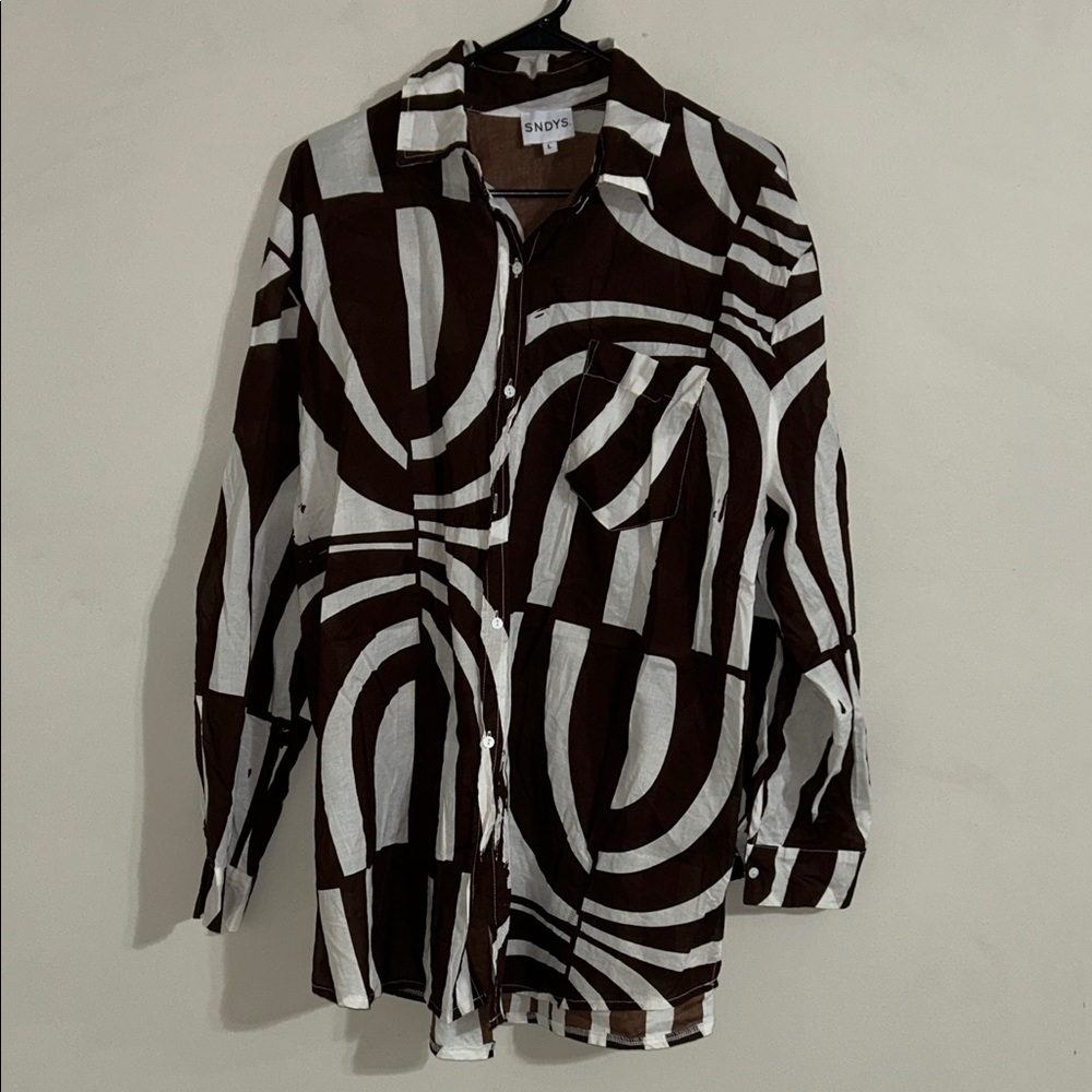 SNDYS Heather Cotton Shirt in Brown Print large